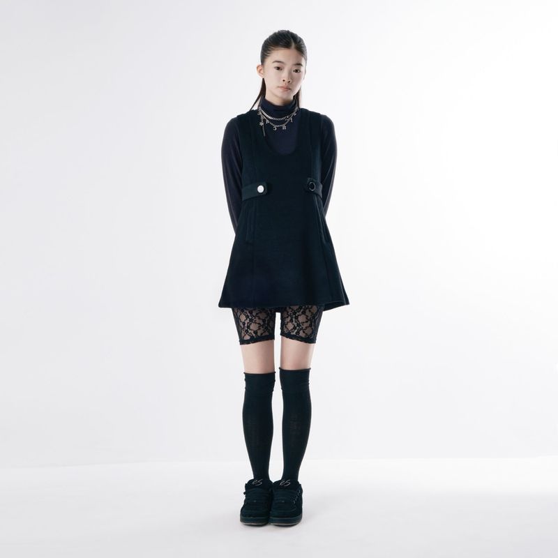 Wool button mini dress 001