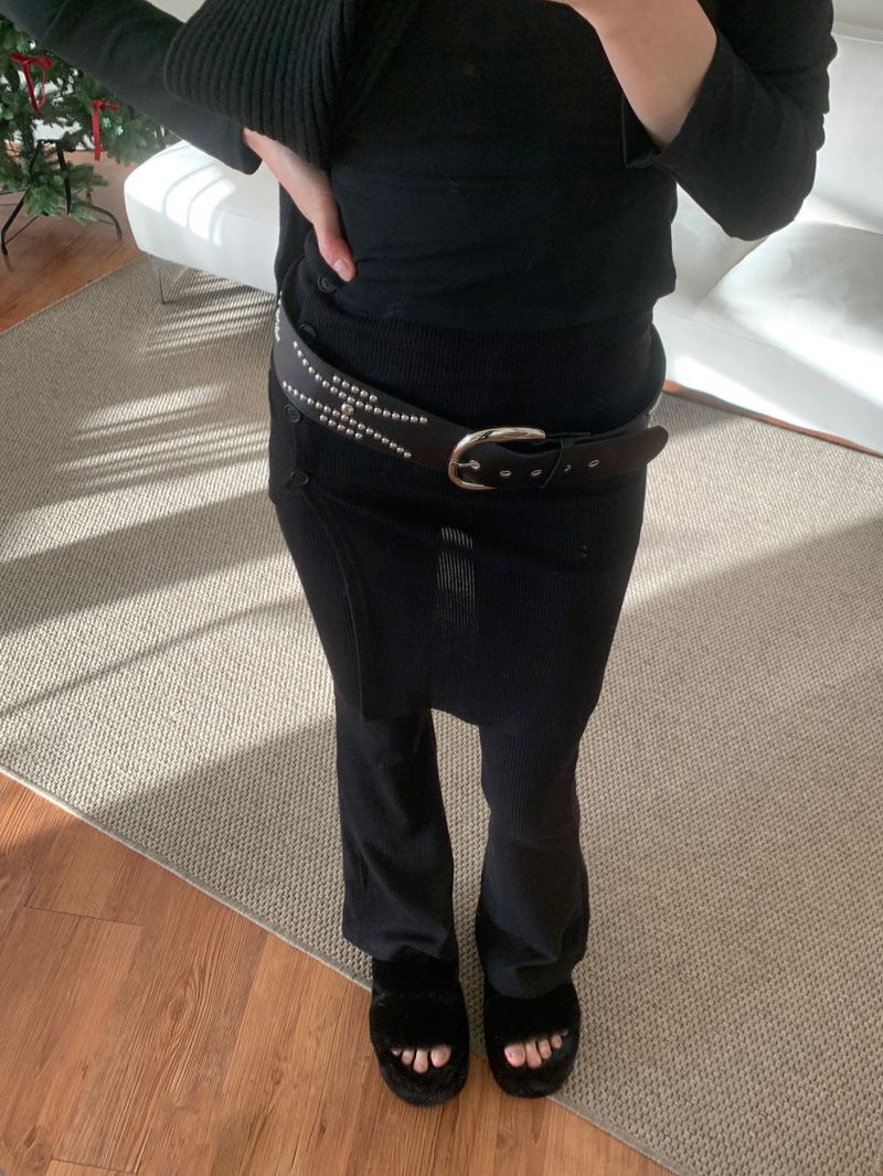 Sway Unbalanced Wrap Button Ribbed Bootcut Pants