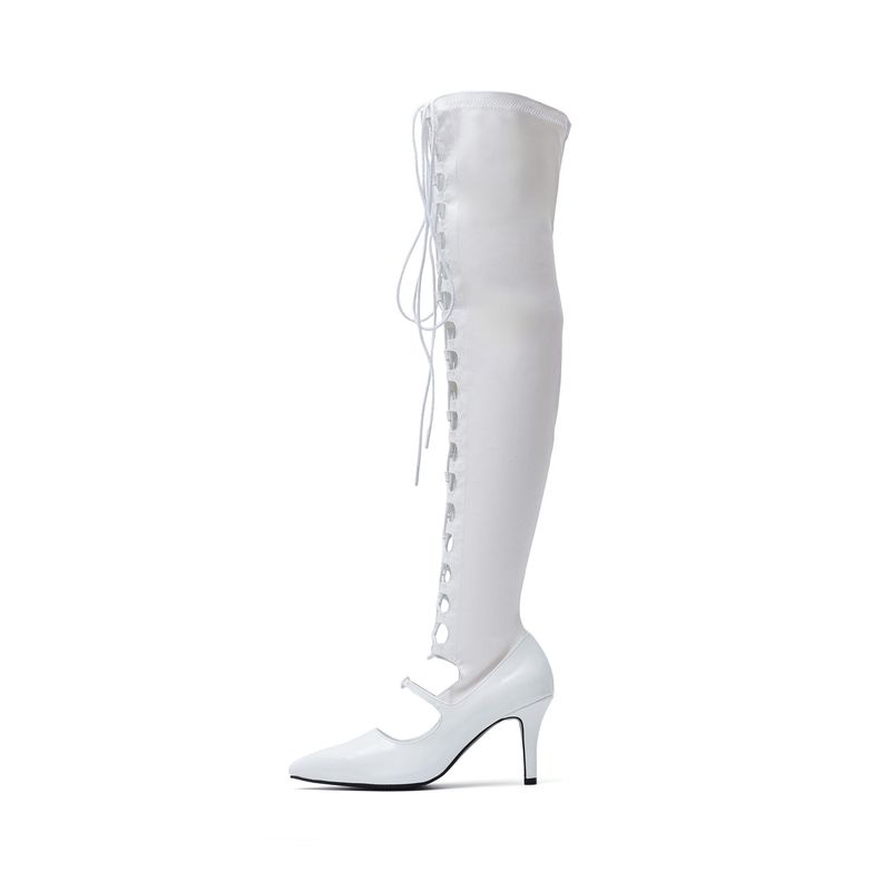 SSIMEEZ（シミズ）の「Thigh High Lace-Up Stiletto Boots Heel(White)（Shoes）」
