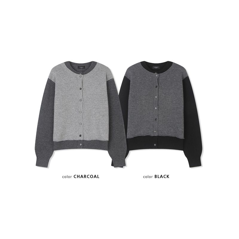 Layered wool knit cardigan(Charcoal)