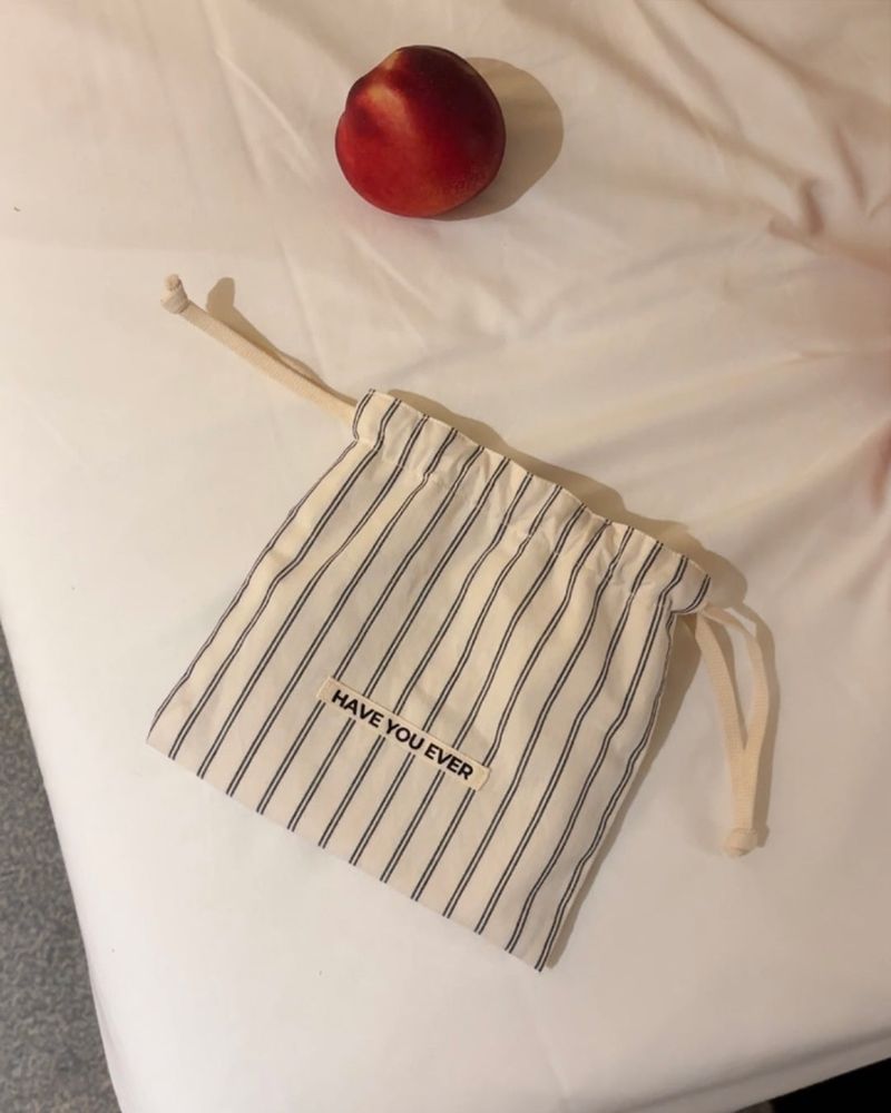 Pattern string pouch - beige stripe , S size