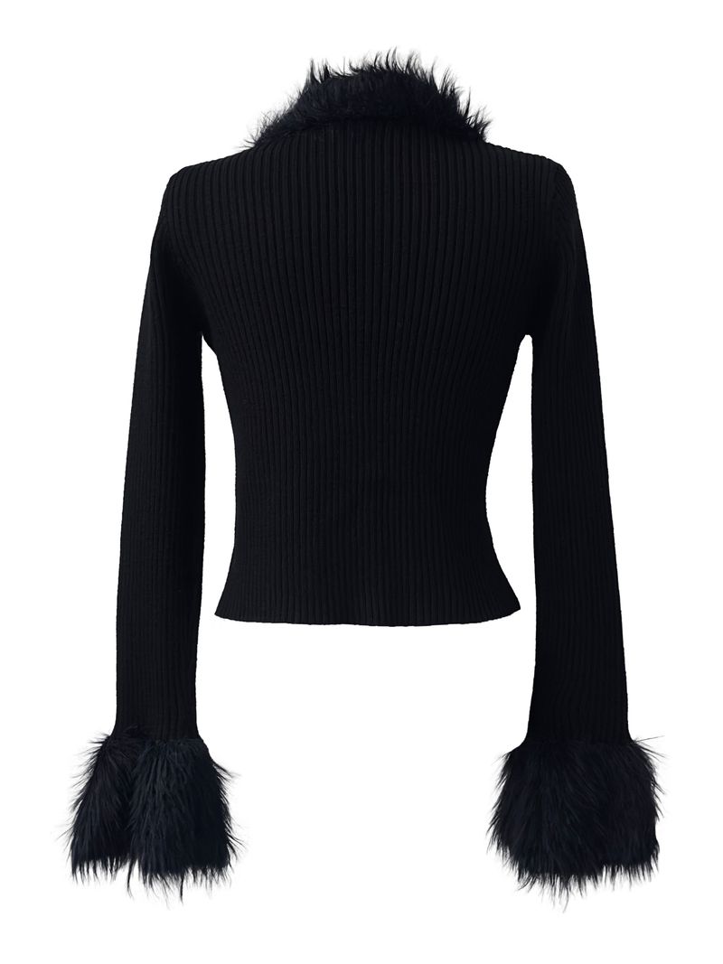 silm ribbed fur strap cardigan (2color)