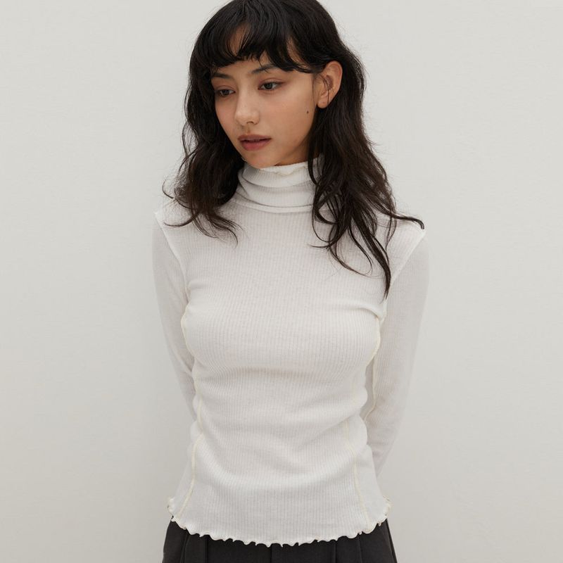 Contrast Interlock Turtle Neck T/Shirts White