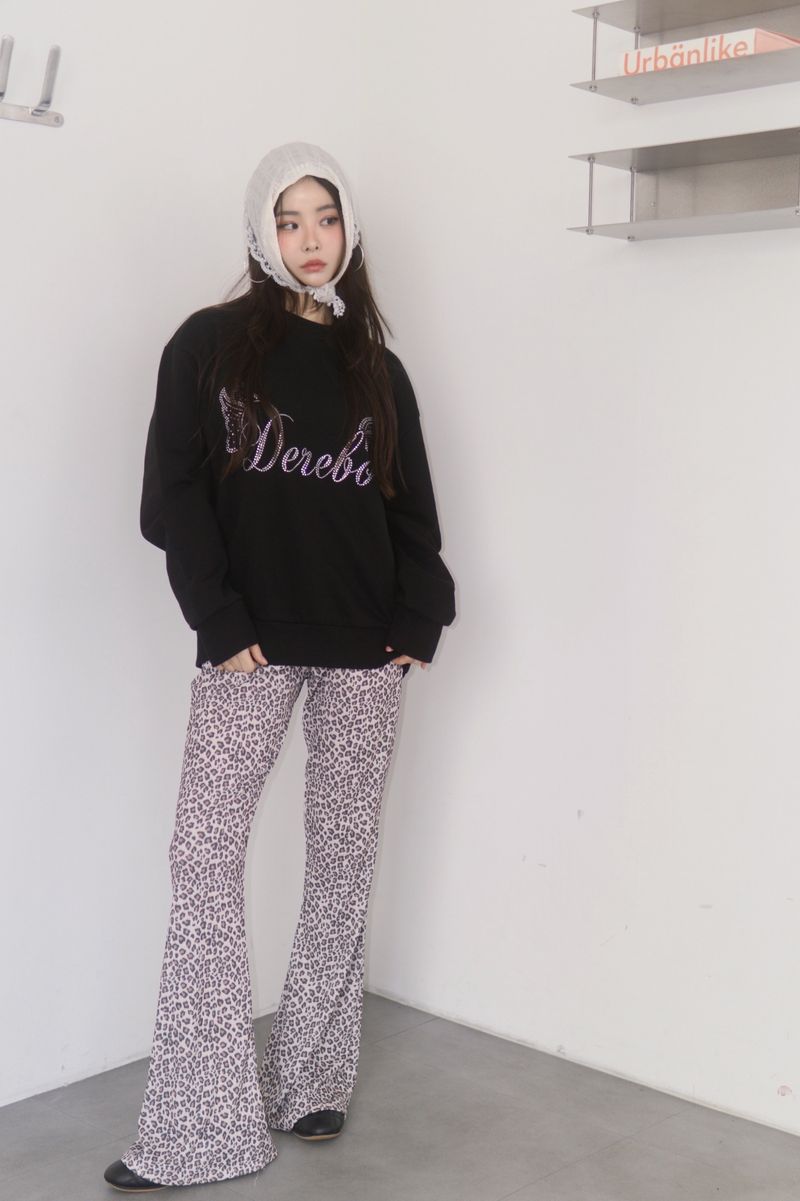 Spandex Leopard Banding Bootcut Pants