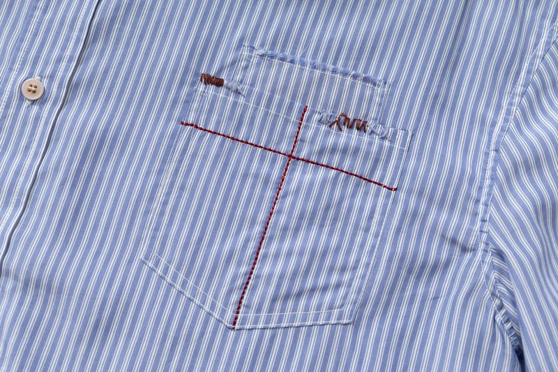SIGNATURE BACK PATCH HAND-STITCHED CROSS PATCH POCKET STRIPED SHIRT