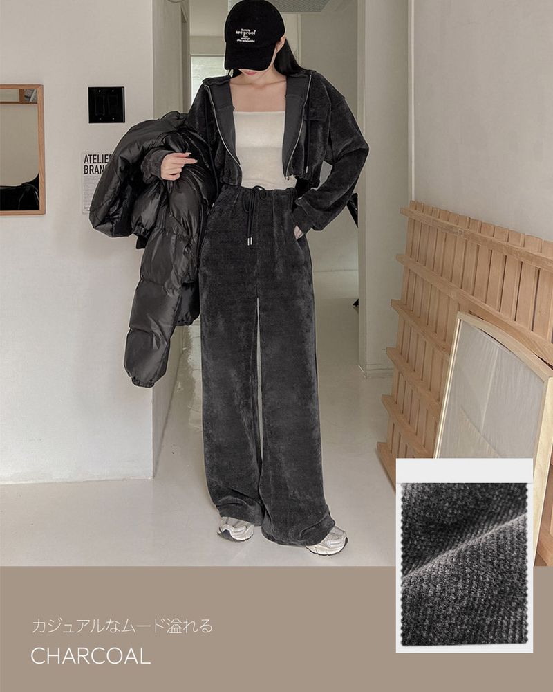 【MADE】Velvet cropped lHood & Pants set