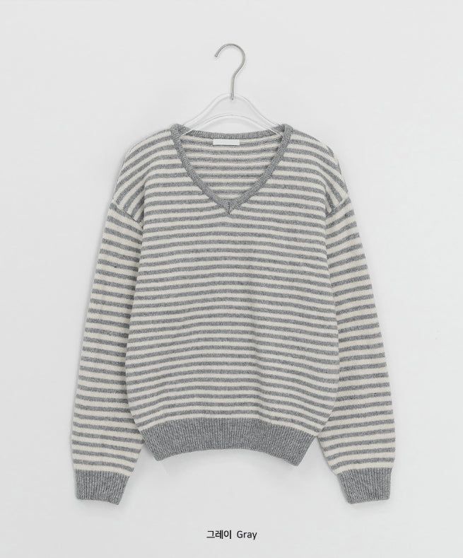 Ttet Stripe Wool V-Neck Knit