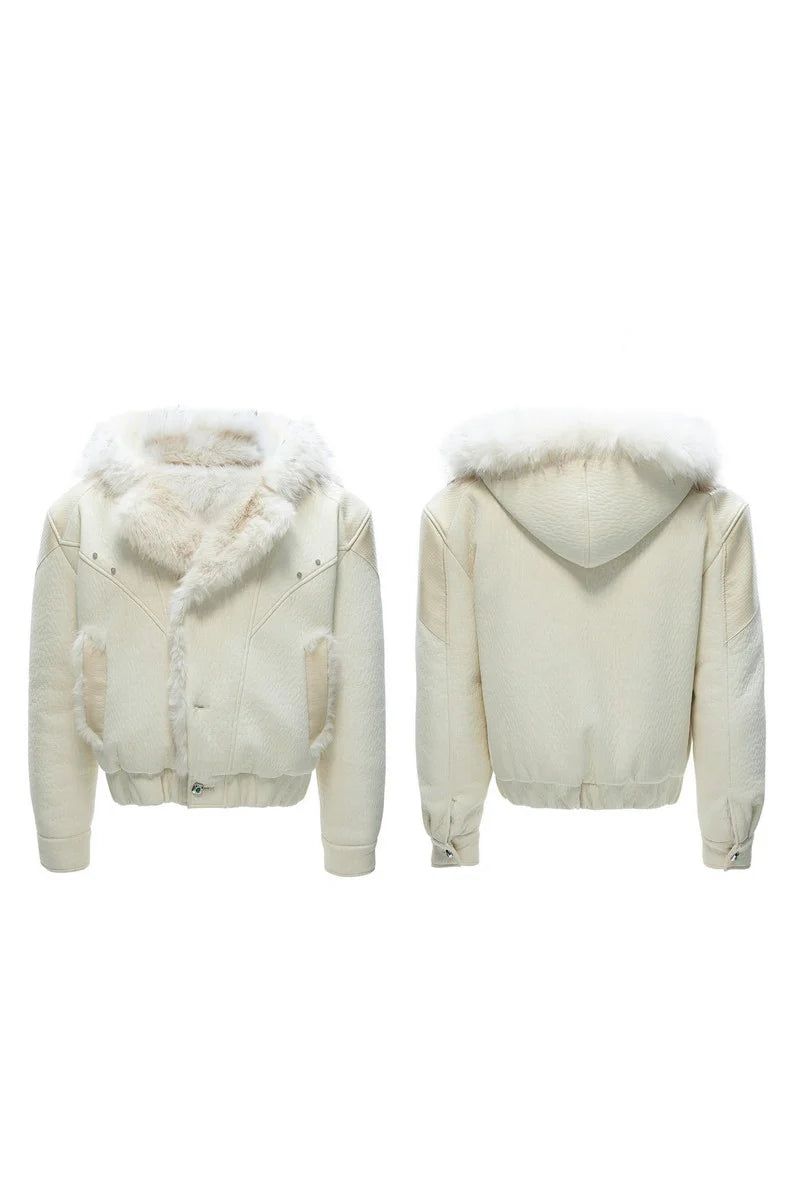 Faux Fur Pattern Puffer Jacket