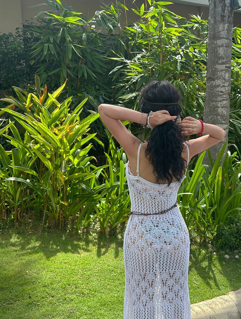 Punching Mesh Knit Bustier Long Dress
