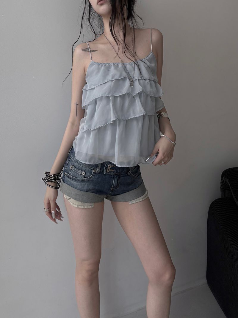 ruffle sheer bustier blouse (2color)