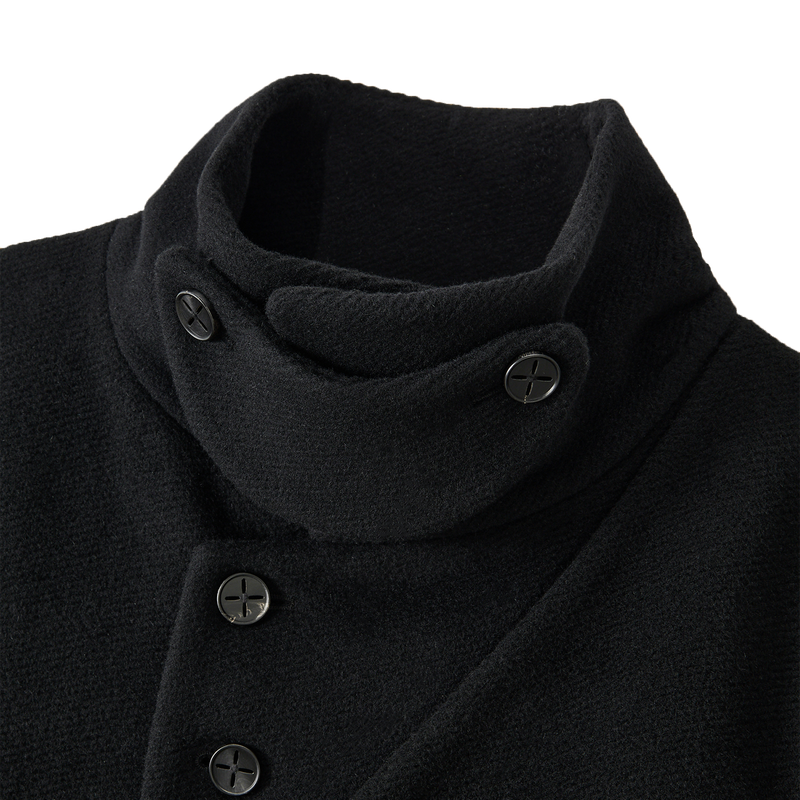 Asymmetric Structure Wool Half Coat - BLACK