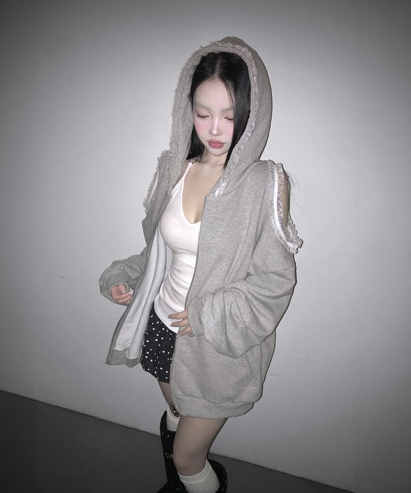 lace off hood zip-up (2colors)