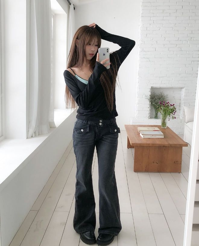 Melting See-through Deep V-Neck Ribbed Long Sleeve
