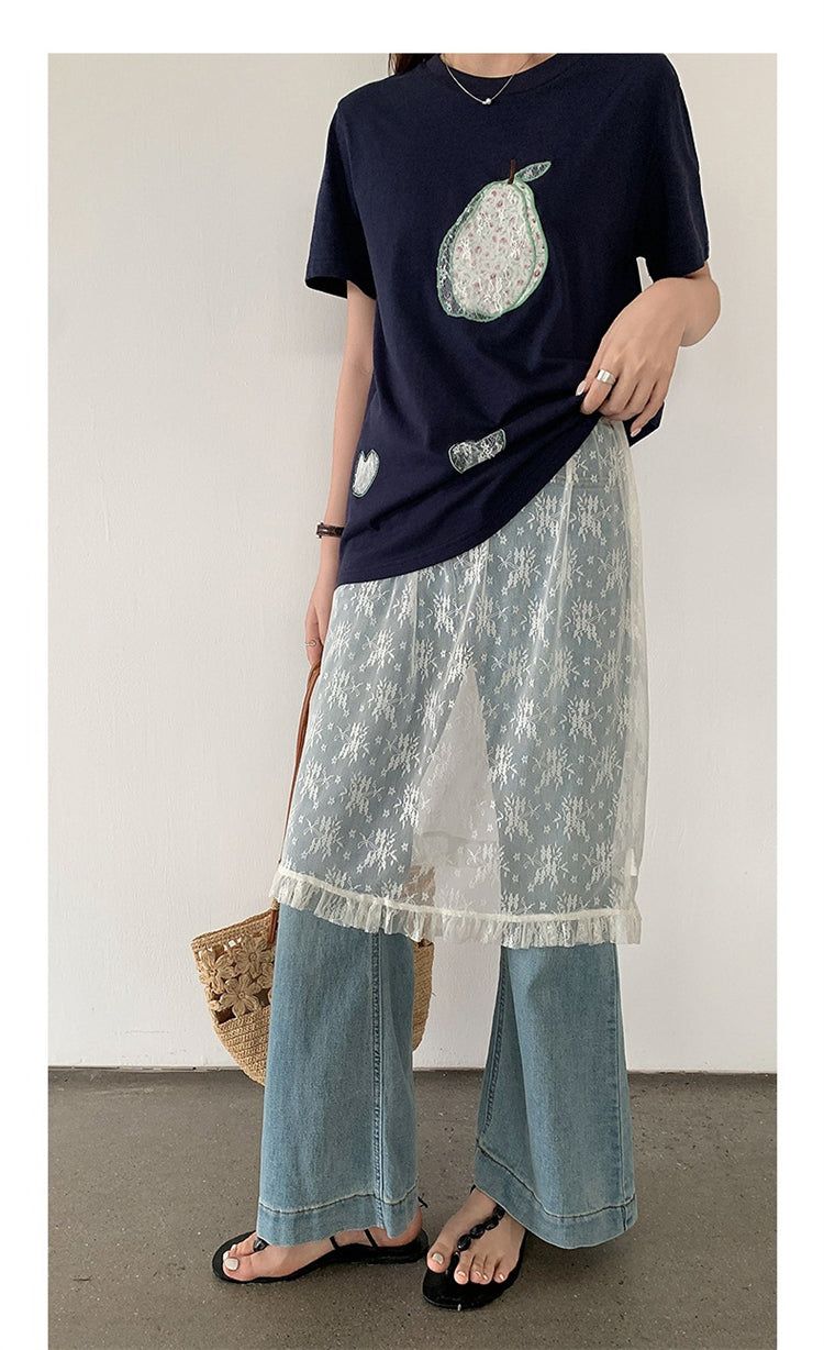Lace Mesh High Waist Midi Skirt