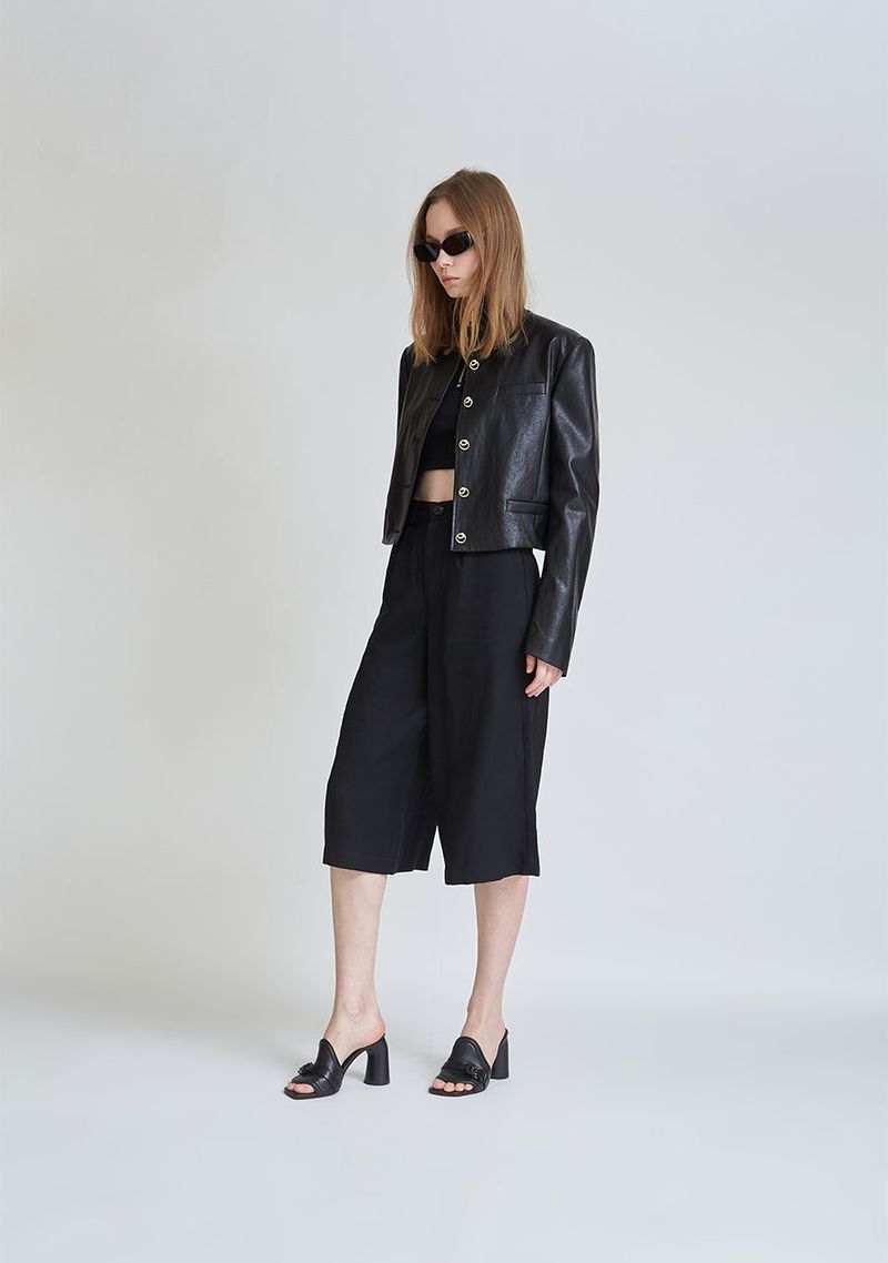 FAUX LEATHER NON COLLAR JACKET
