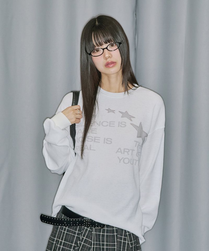 Star Applique Waffle Long Sleeve - OFF WHITE