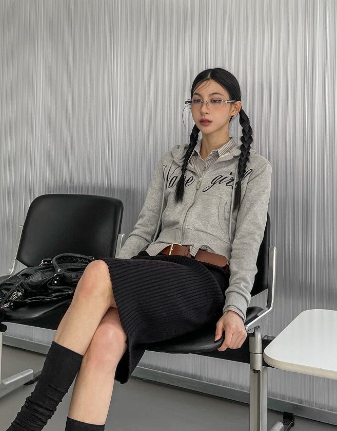 [Belt set] Belted knit midi skirt