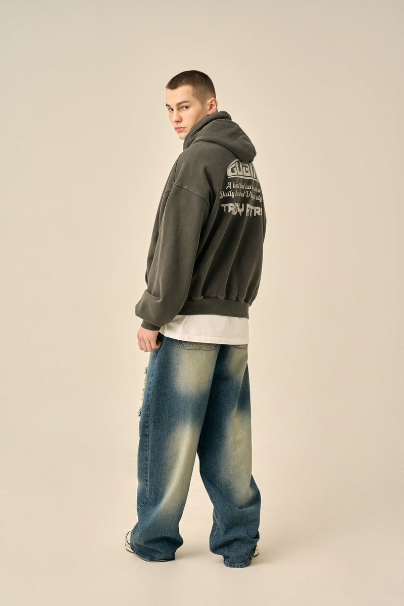 PIGMENT OVERSIZED LOGO HOOD - CHARCOAL