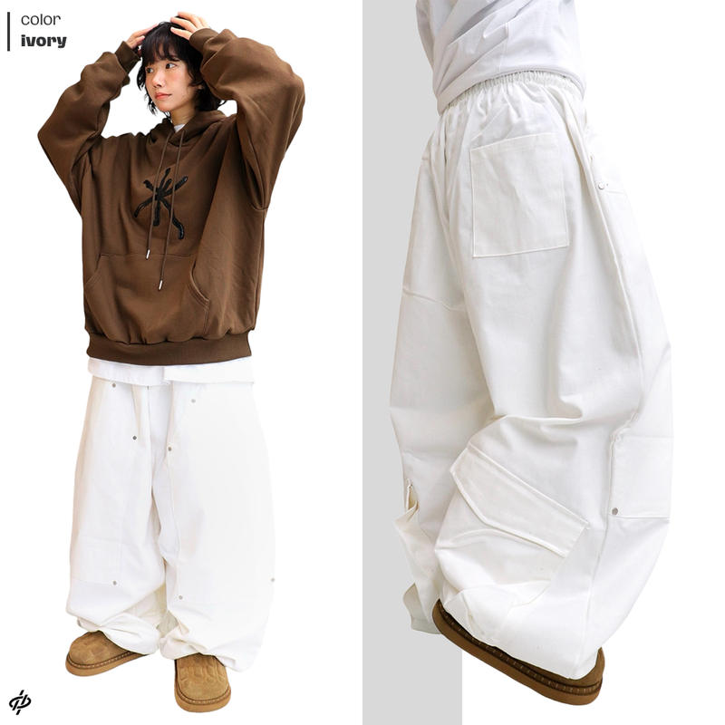 Real wide double-knee pocket pants