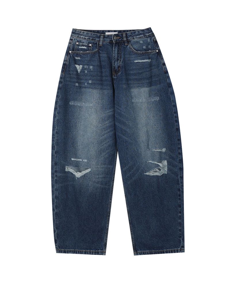 Part Blue Wash Distressed Denim