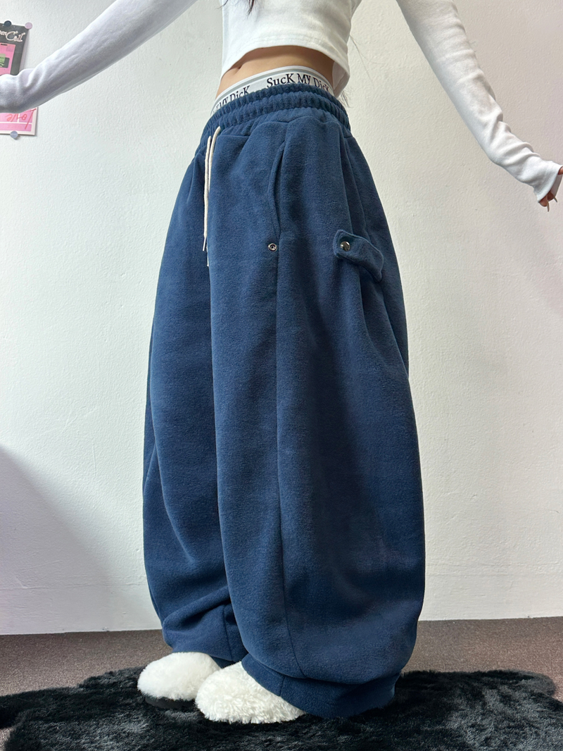 BOTH-SIDES FLEECE SNAP LONG PANTS 🧸🩵🤍6COLOR