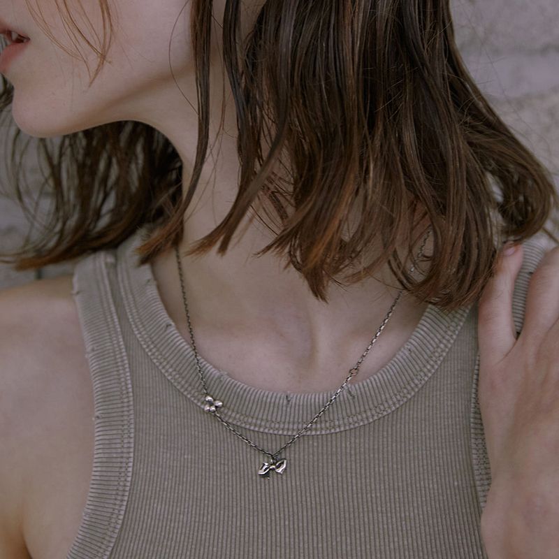 Mixed Mini Pleated Ribbon Necklace (Antique Silver)
