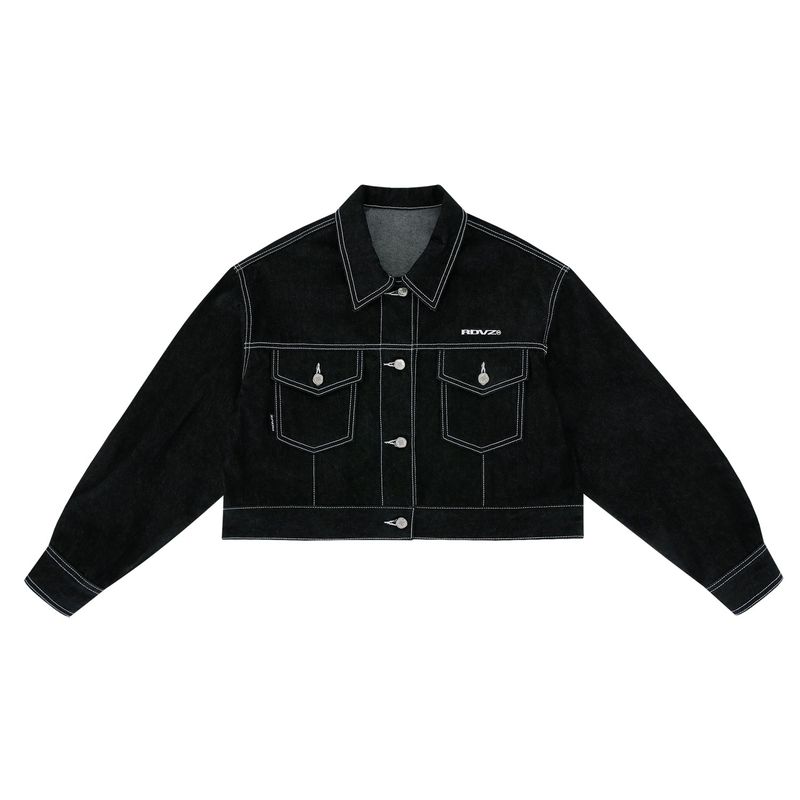 RDVZ（ランデブー）の「ステッチポイントデニムクロップトラッカージャケット - BLACK（ジャケット/アウター）」
