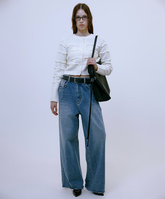 Wave Crop Knit Cardigan (IVORY)