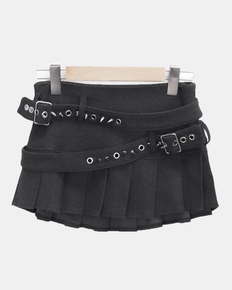 Elle Double Belt Pleated Mini Skirt