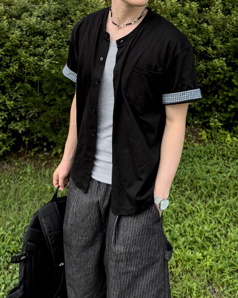 JIIGEUM（ジグム）の「Moment Check Roll-Up Short Sleeve Cardigan（Tops）」