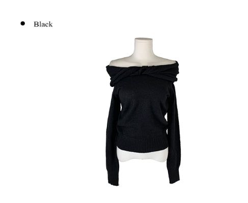 Helen Off-Shoulder Ribbon Twist Loose-Fit Knit