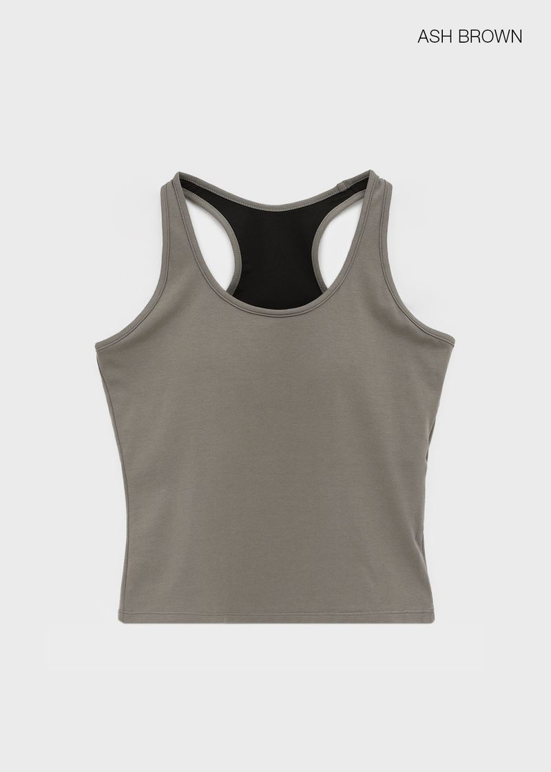 [B-BASIC] Basic Cotton Span Mango Halter Neck Sleeveless (Built-in Cap)