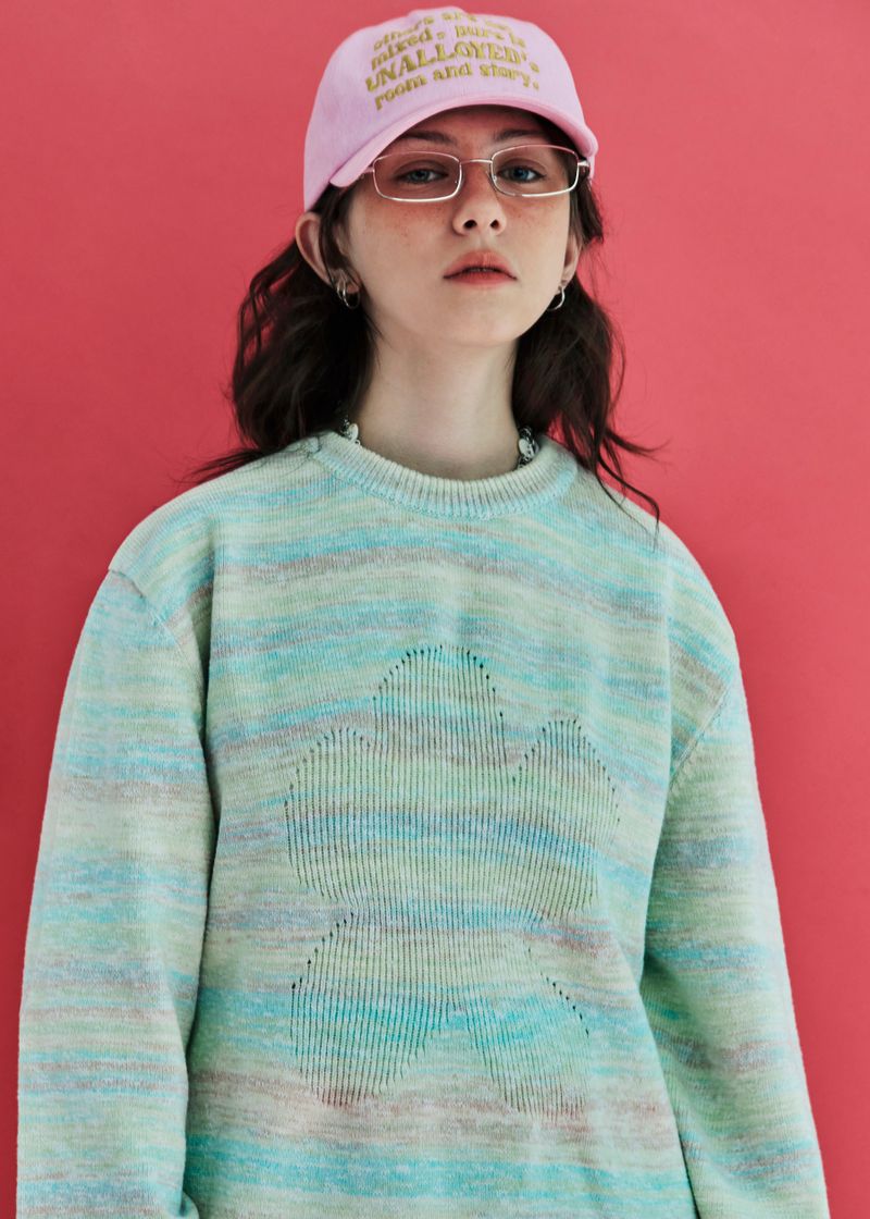 FLOWER GRADATION STRIPE KNIT / LIGHT GREEN