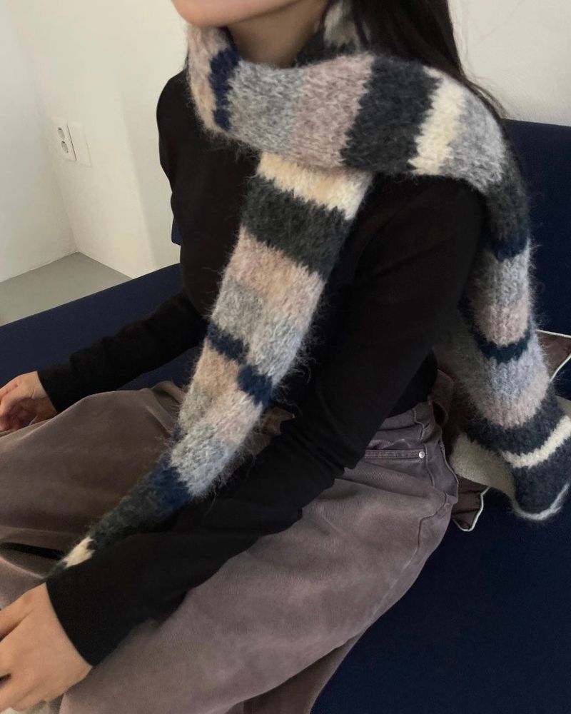 Phyton Mohair Wool Stripe Muffler 4C