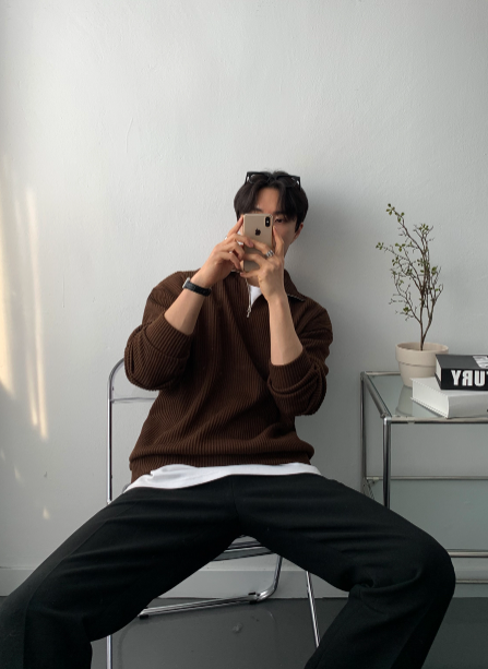 Hendes Daily Ribbed Semi-Zip Up Knit