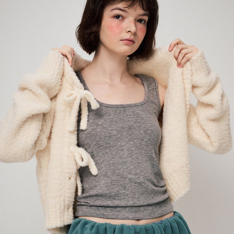 FLUFFY KNIT CARDIGAN, CREAM