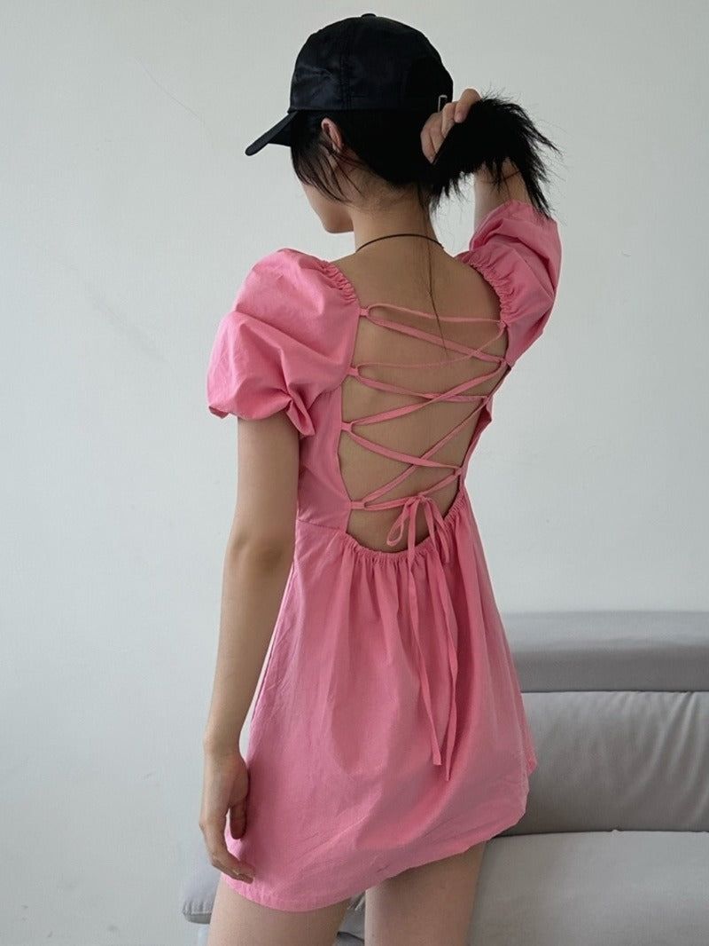 back strap ribbon dress