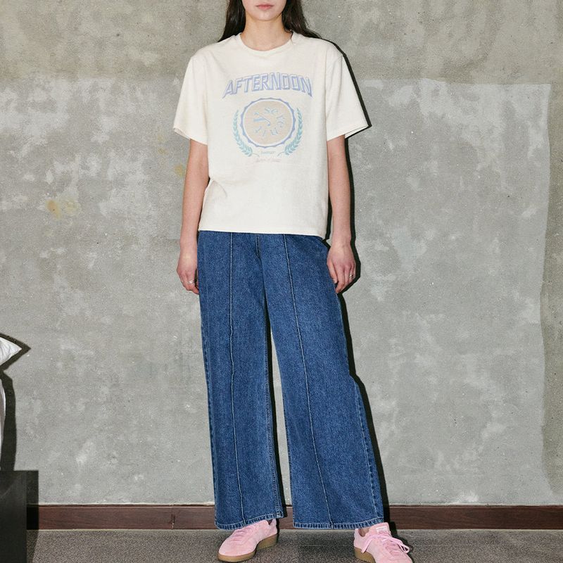 Pintuck Wide Denim Pants Blue