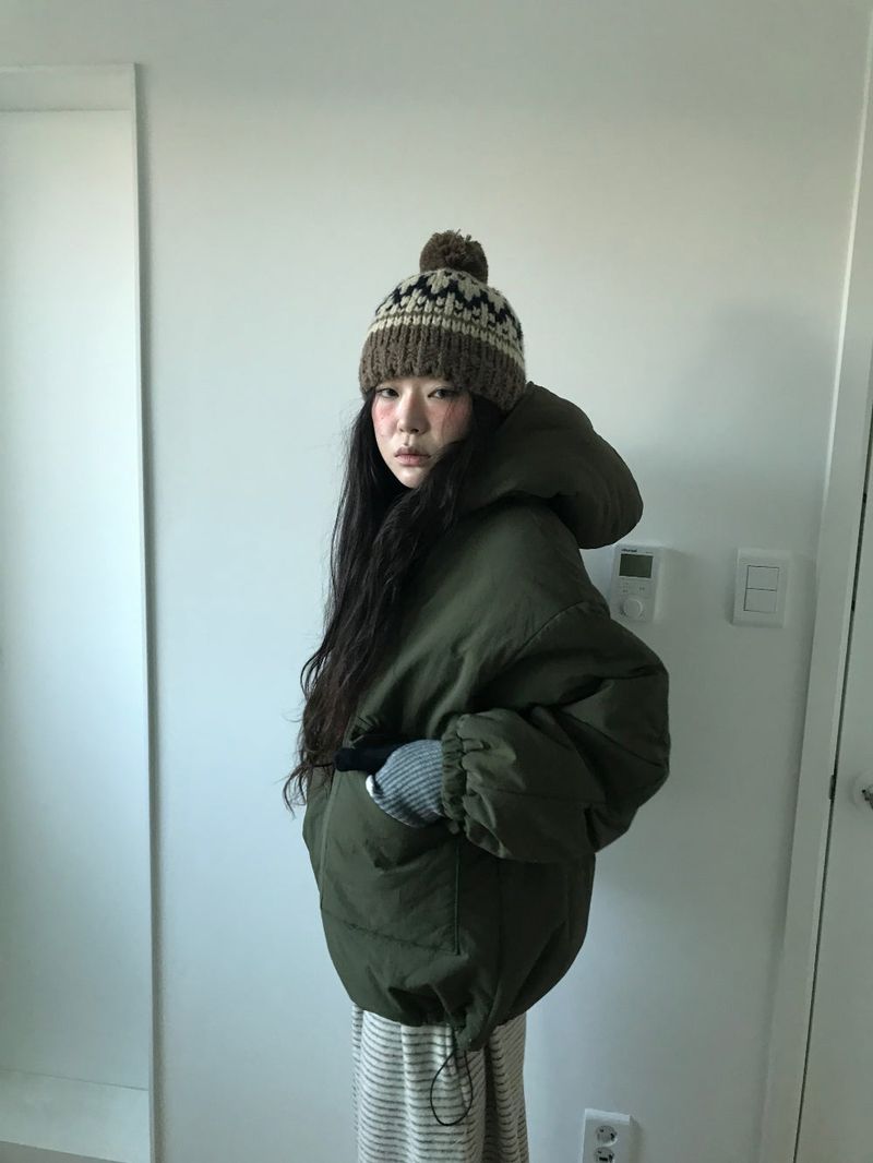 Matte Snap Hooded Padded Jacket (2 Colors)
