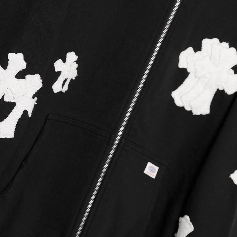 ホワイト クロス ジップ フーディー - BLACK