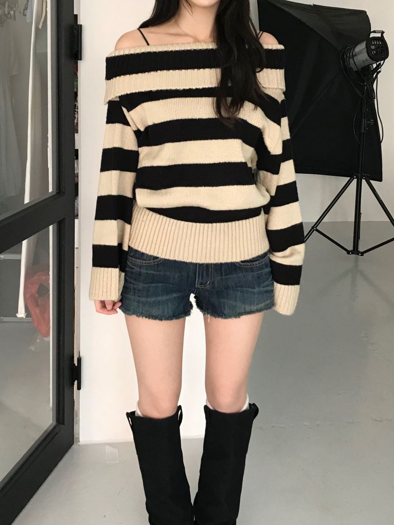 Tommy Stripe Off Knit (2 colors)