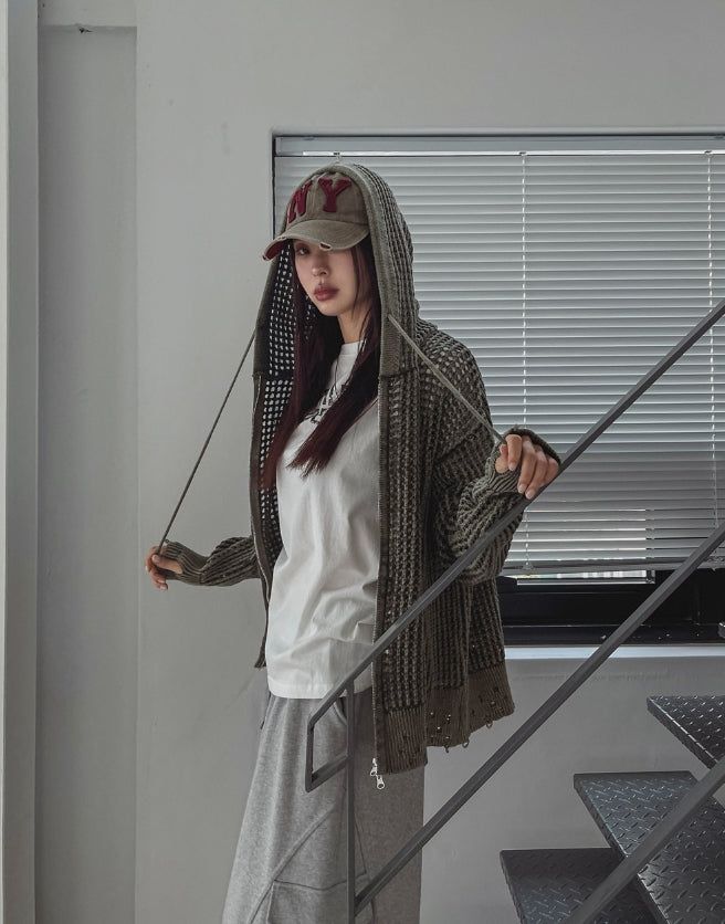 ON Dying Damage Mesh Hood Zip Up
