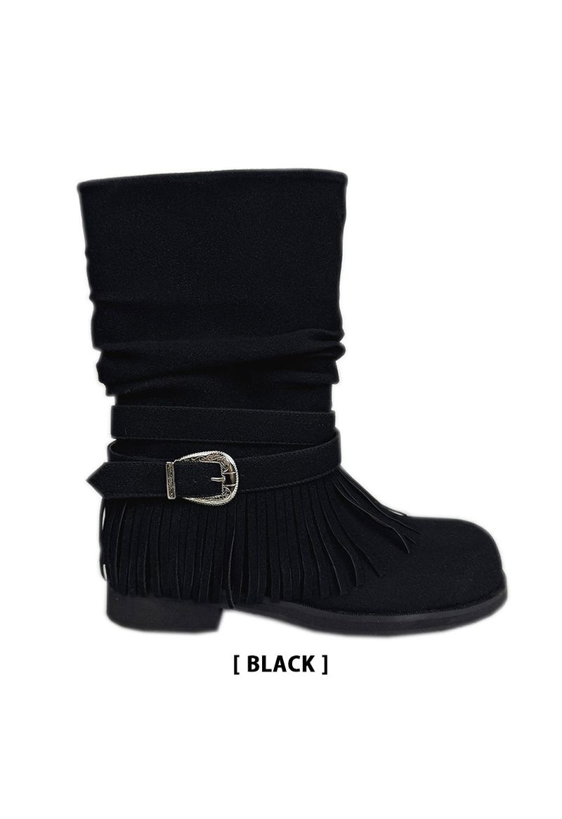 BUCKLE SUEDE FRINGE BOOTS (2C)