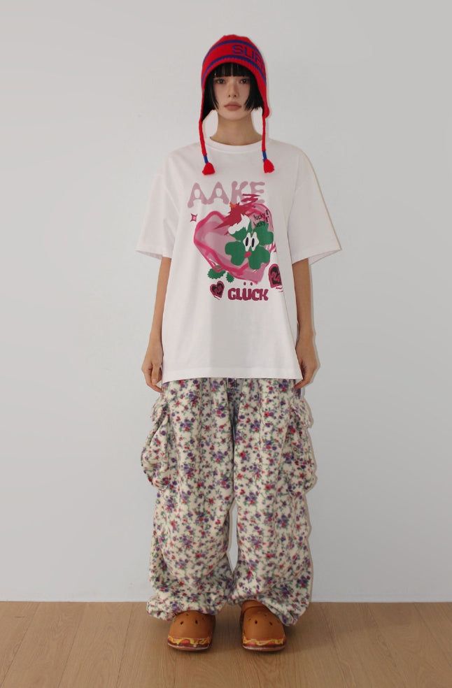 FLORAL FLEECE CARGO PANTS
