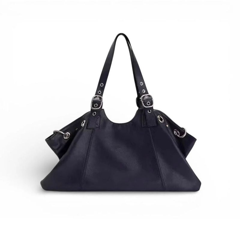 GLOSSY SILVER SHOULDER TOTE BAG