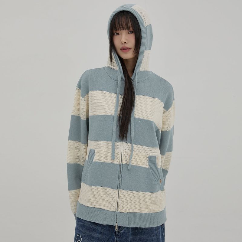 Stripe Skashi Hood Knit Zip-up