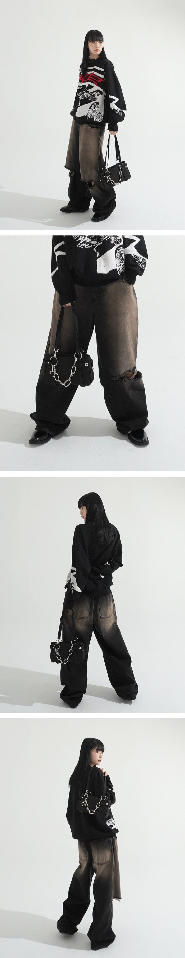 Sand Cutting Maxi Wide Denim Pants