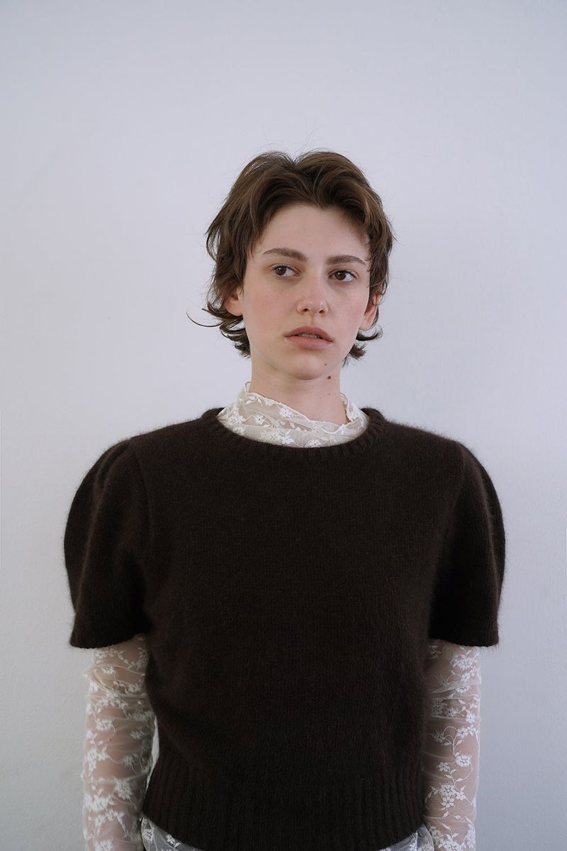 Puff raccoon half knit_brown