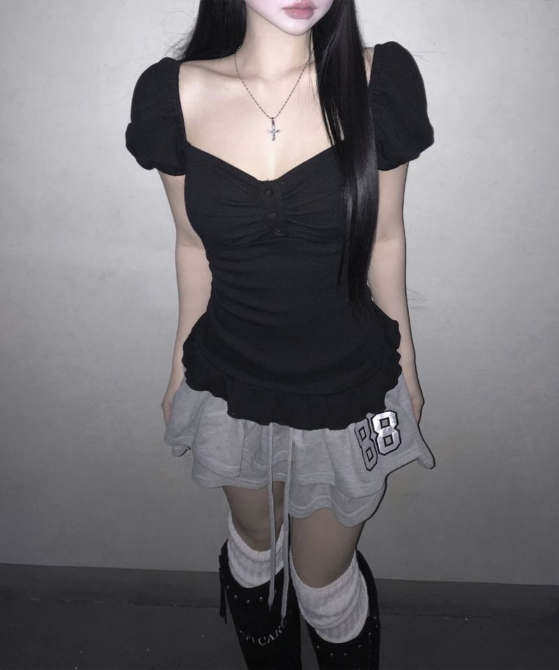 ribbon puff top (3colors)
