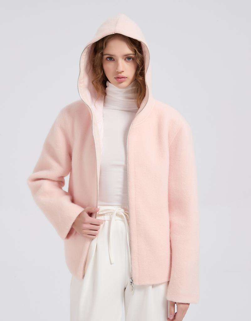 Roarin Oversized Hood Zip-Up Quilted Coat Pink